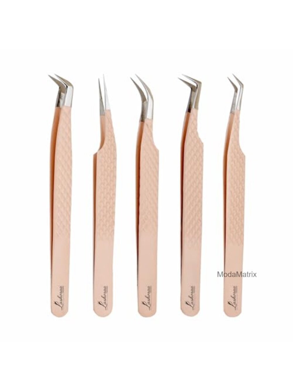 5pc Lash Extension Tweezers Set Fiber Tip Diamond Grip Stainless Steel